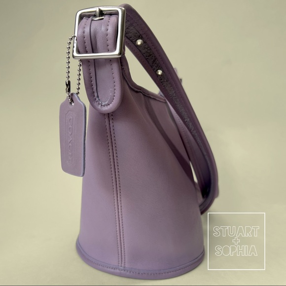 Vintage 90s Y2K Coach Maggie Duffle Bag Small Violet Purple Leather Bucket - Picture 7 of 12